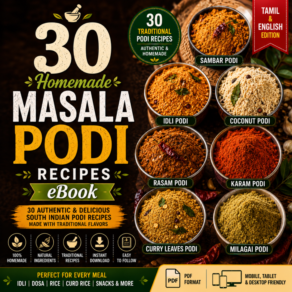 🌶️ 30 Traditional South Indian Podi Recipes eBook | Sambar, Rasam, Idli & Masala Powders (Tamil & English Edition)