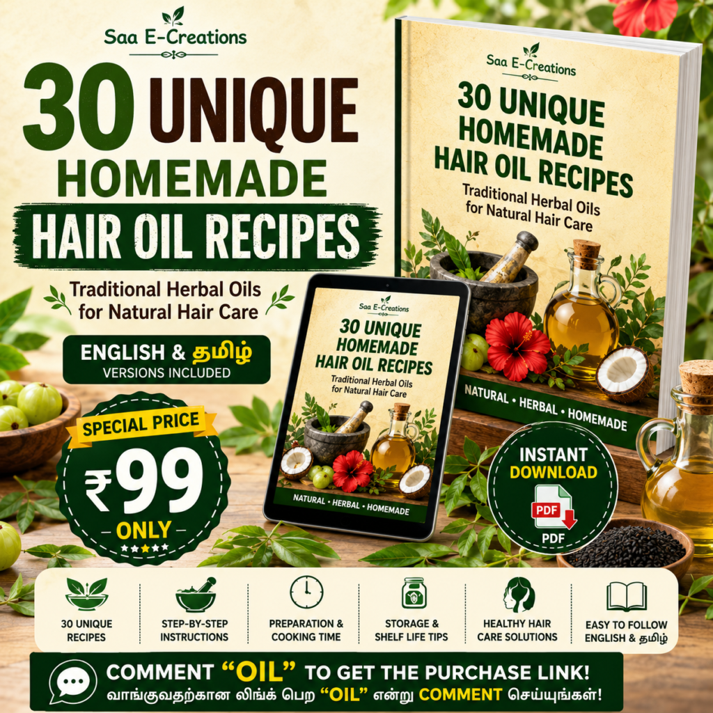 30 Unique Homemade Hair Oil Recipes eBook (English & Tamil) | Traditional Herbal Hair Care Guide | Instant PDF Download